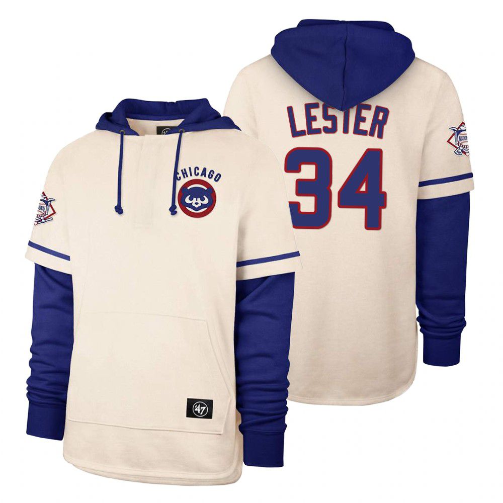 Men Chicago Cubs #34 Lester Cream 2021 Pullover Hoodie MLB Jersey